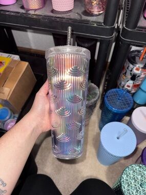 Iridescent Textured Tumbler with Straw - Shimmer Pink/Purple/Blue